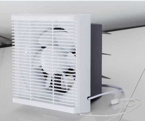 Ventilador de escape de banheiro de plástico quadrado montado na parede com rede de louve e design de fluxo axial