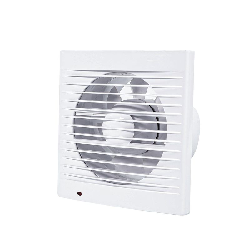 Ventilador de escape de banheiro de plástico quadrado montado na parede com rede de louve e design de fluxo axial